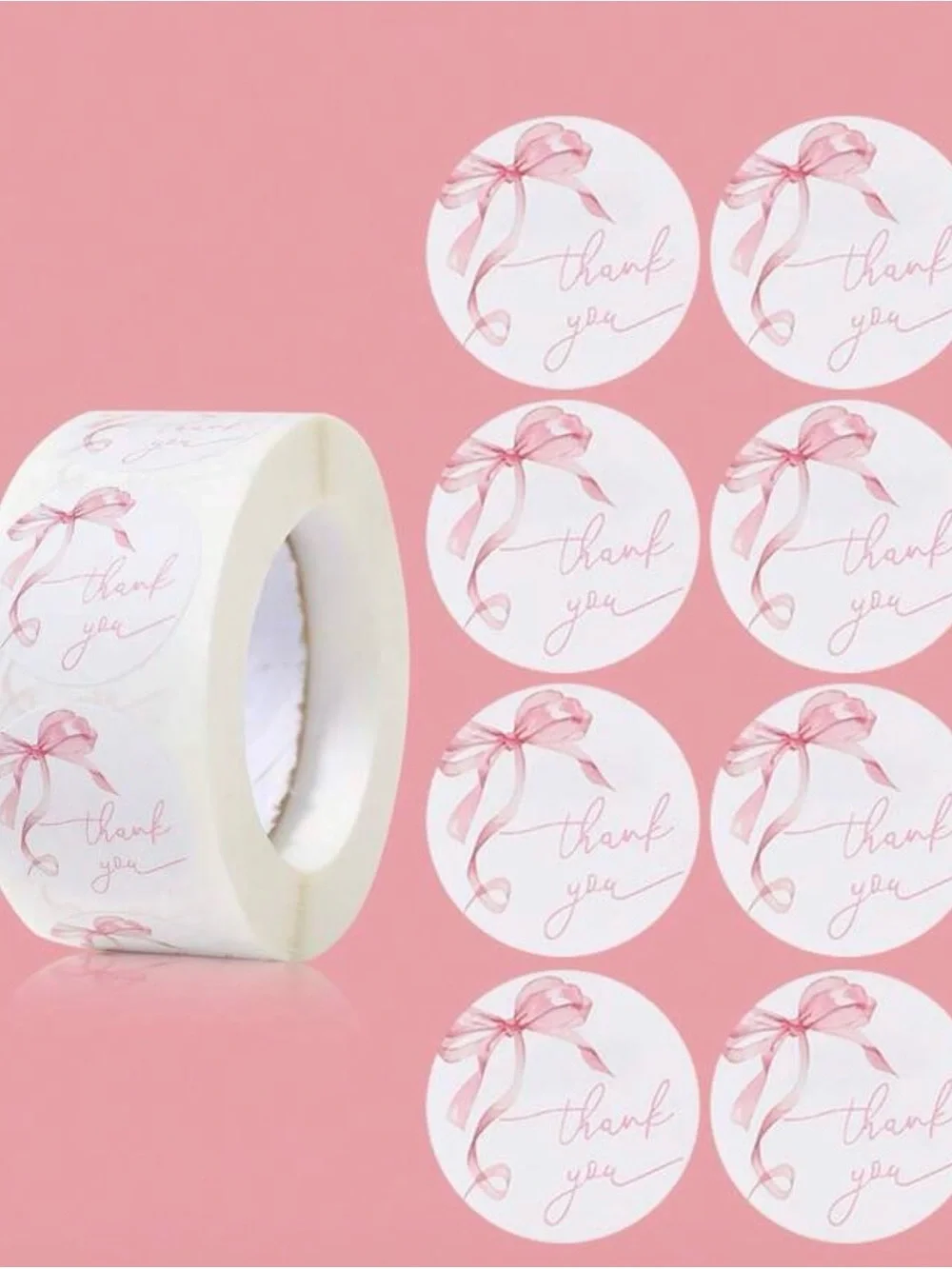 Thank You Sticker Roll - Pink Ribbon Design (500pcs)